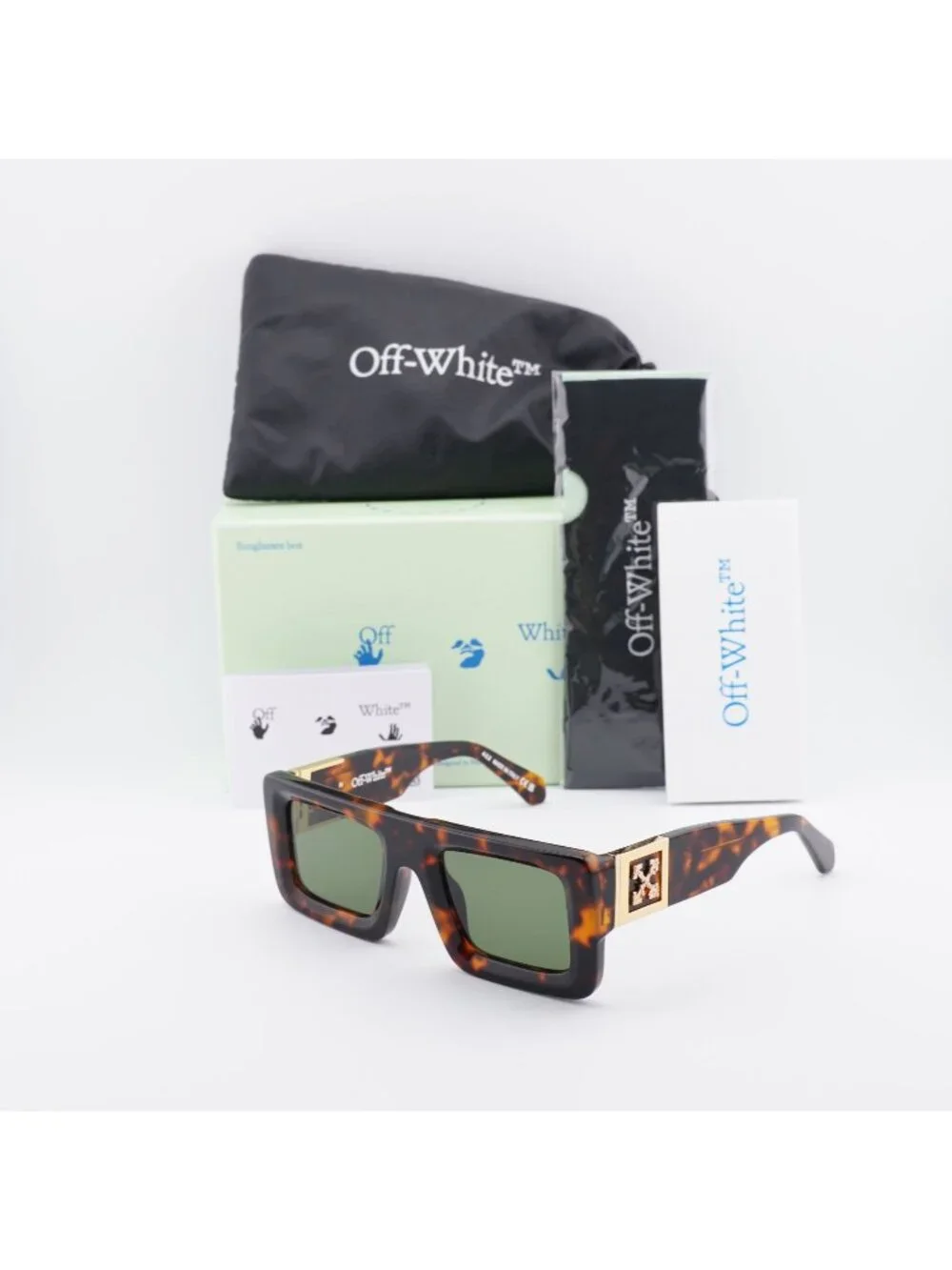Off-White OERI049 LEONARDO 1605 Square Sunglasses – Havana / Green